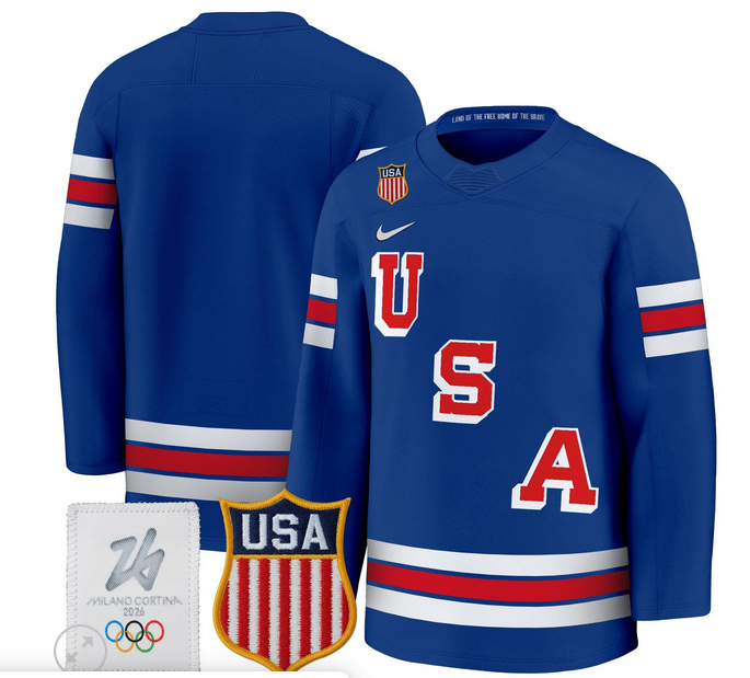 Men 2026 USA Olympic blank blue NHL Jersey